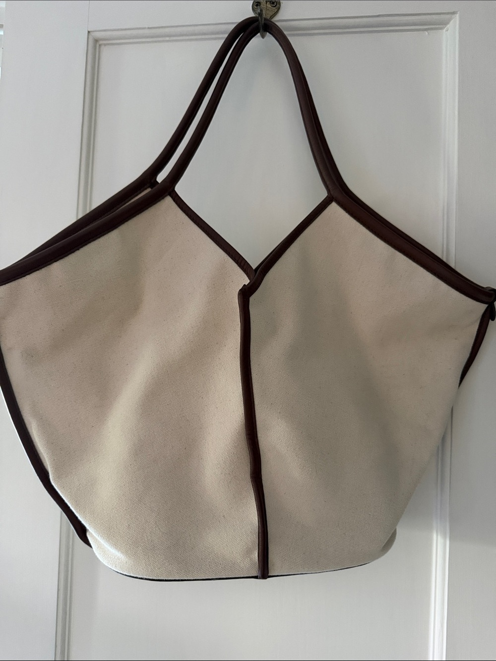 Canvas Tote Bag with Brown Trim - Neutral